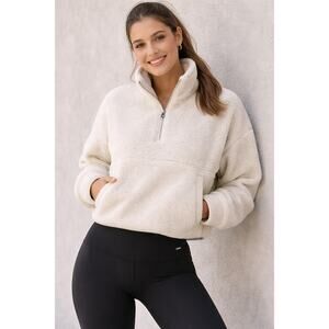 Lululemon Scuba Sherpa Half Zip Hoodie Cream XS/S Cropped Fleece Thumbholes